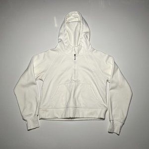 LasLulu White Inner Fleece 3/4 Zip Crop Hoodie Womens Size S